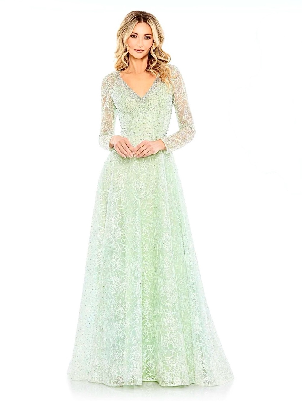 Mac Duggal 20367 Plus Size Sage Beaded Formal Gown NWT $798 Retail
